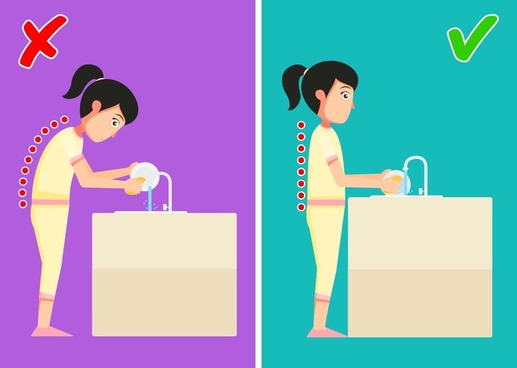 bulaşık yıkarken yanlış ve doğru pozisyon