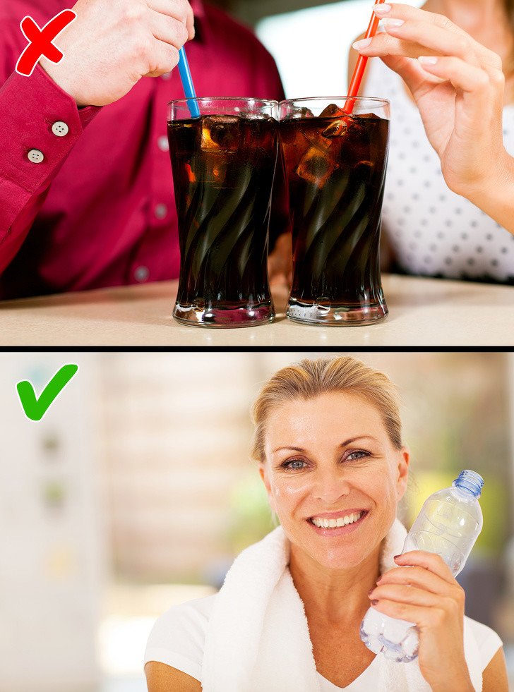 kola ve su içen kadın